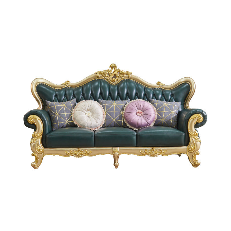 Canapé à dos fendu tufted vert authentique en cuir roulé en cuir roulé avec tête de clou