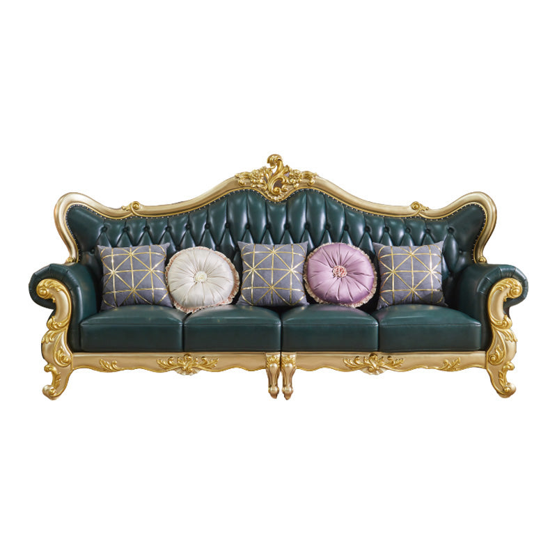 Canapé à dos fendu tufted vert authentique en cuir roulé en cuir roulé avec tête de clou