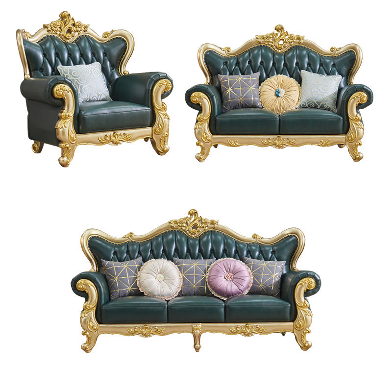 Canapé à dos fendu tufted vert authentique en cuir roulé en cuir roulé avec tête de clou