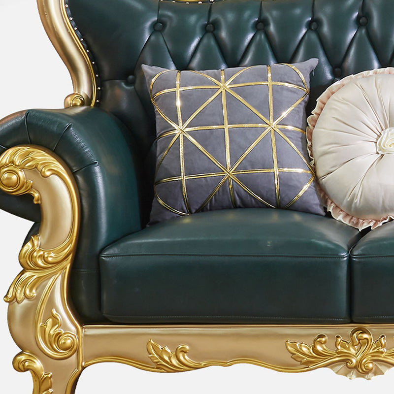 Canapé à dos fendu tufted vert authentique en cuir roulé en cuir roulé avec tête de clou