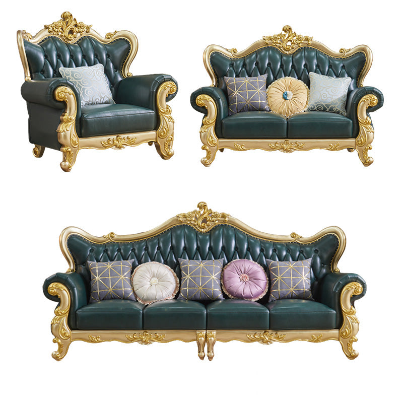 Canapé à dos fendu tufted vert authentique en cuir roulé en cuir roulé avec tête de clou