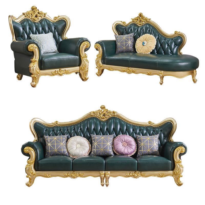 Canapé à dos fendu tufted vert authentique en cuir roulé en cuir roulé avec tête de clou