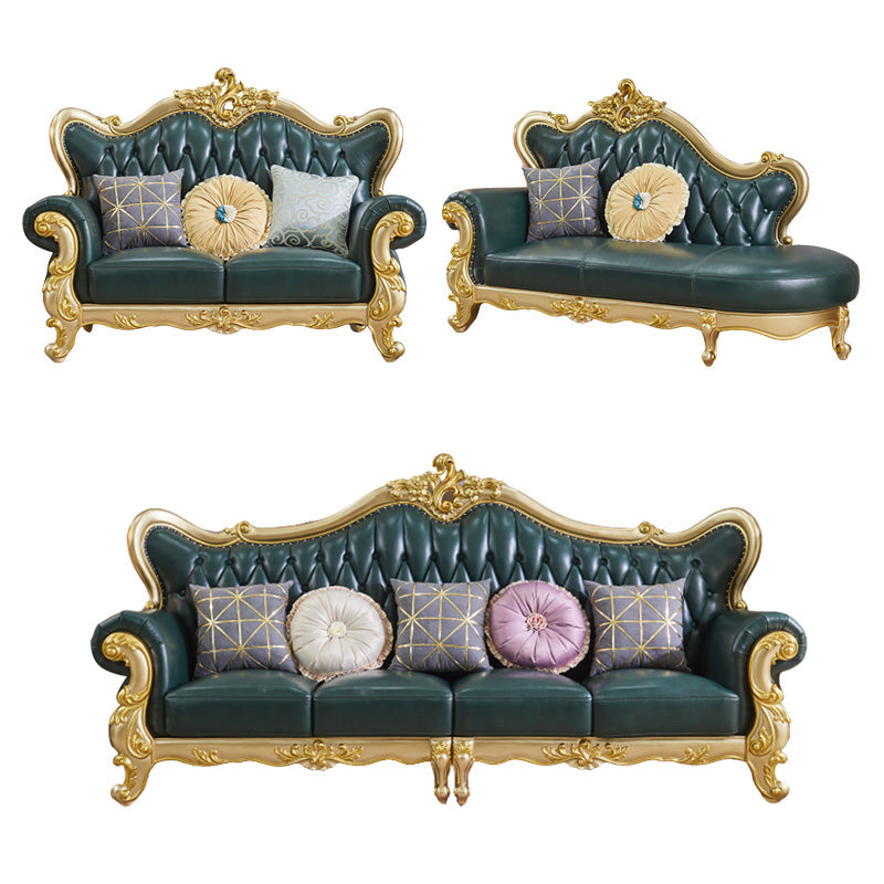 Canapé à dos fendu tufted vert authentique en cuir roulé en cuir roulé avec tête de clou