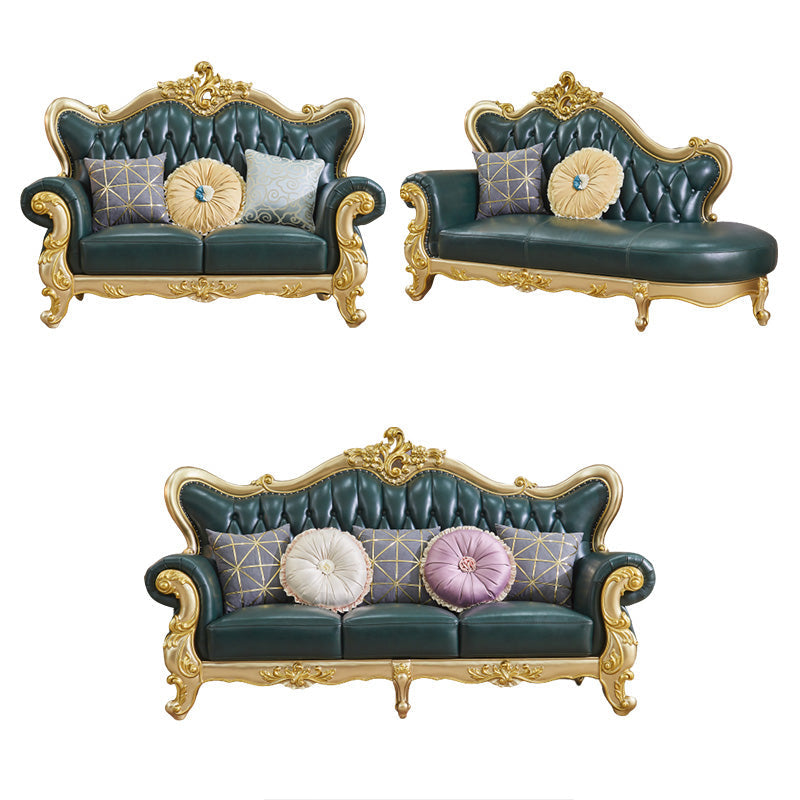 Canapé à dos fendu tufted vert authentique en cuir roulé en cuir roulé avec tête de clou