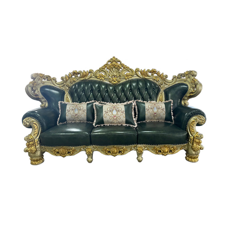 Grüner echtes Ledersofa getuftete Split-Roll-Armarmsofa