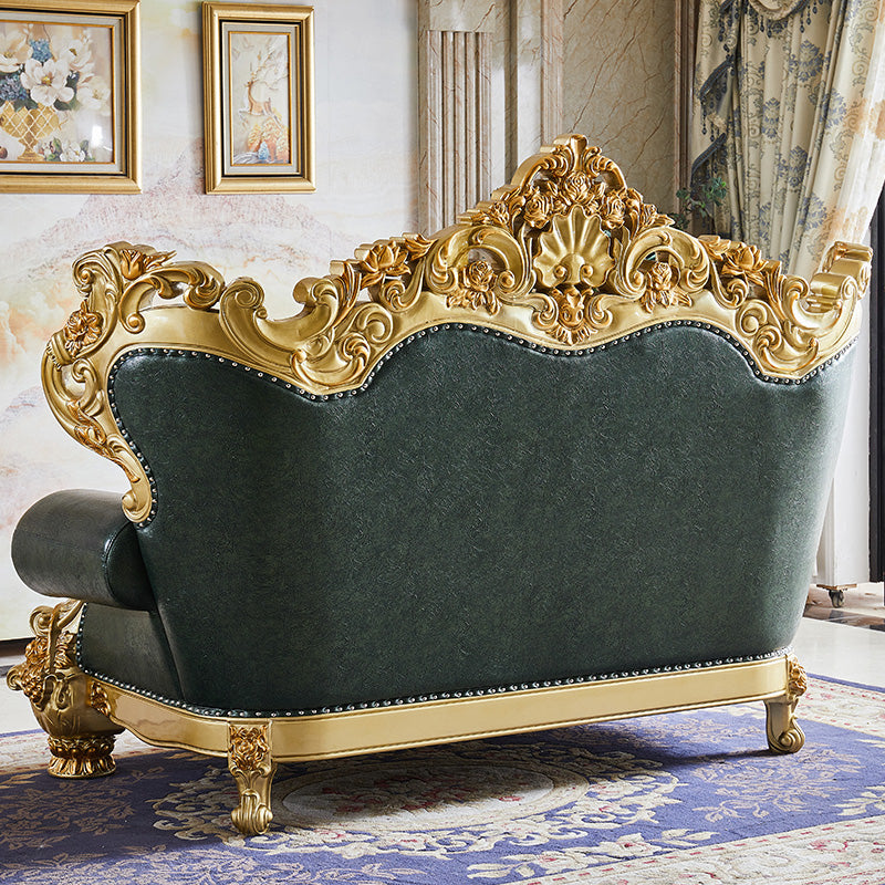 Grüner echtes Ledersofa getuftete Split-Roll-Armarmsofa