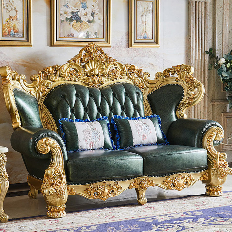 Grüner echtes Ledersofa getuftete Split-Roll-Armarmsofa