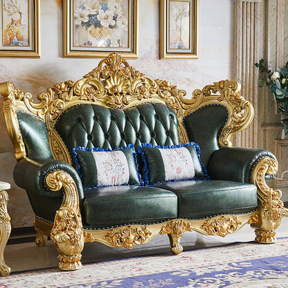 Grüner echtes Ledersofa getuftete Split-Roll-Armarmsofa