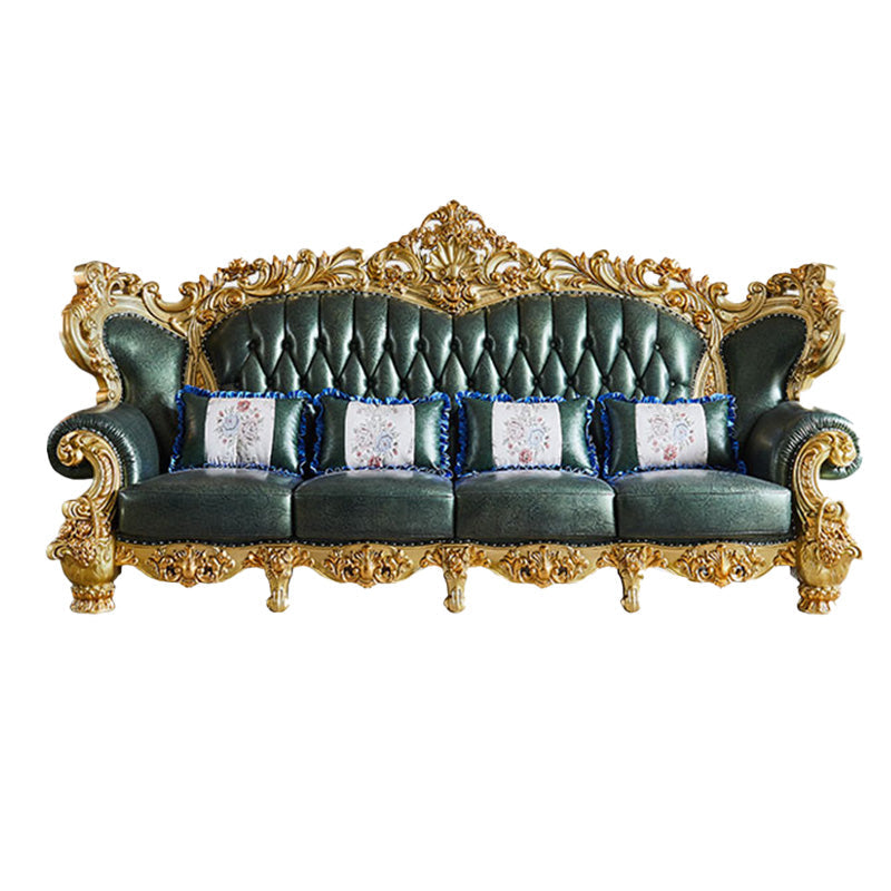 Grüner echtes Ledersofa getuftete Split-Roll-Armarmsofa