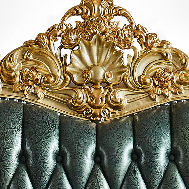 Grüner echtes Ledersofa getuftete Split-Roll-Armarmsofa