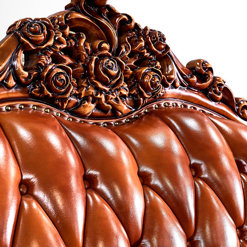 本革ソファ茶色の房状のスプリットバックロールアームソファリビングルーム用
