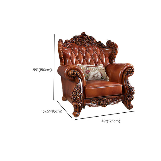本革ソファ茶色の房状のスプリットバックロールアームソファリビングルーム用