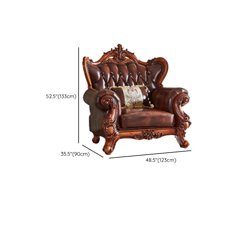 Tufted Split-Back Sofa Genuine Leather Rolled Arm Sofa in Brown Clearhalo 'furn' 'furn_sofas' 'Furniture' 'Living Room Furniture' 'Sofa' 'sofas' 7070883