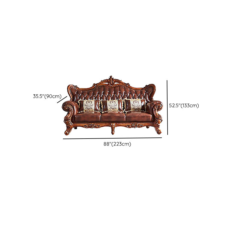 Tufted Split-Back Sofa Genuine Leather Rolled Arm Sofa in Brown Clearhalo 'furn' 'furn_sofas' 'Furniture' 'Living Room Furniture' 'Sofa' 'sofas' 7070884