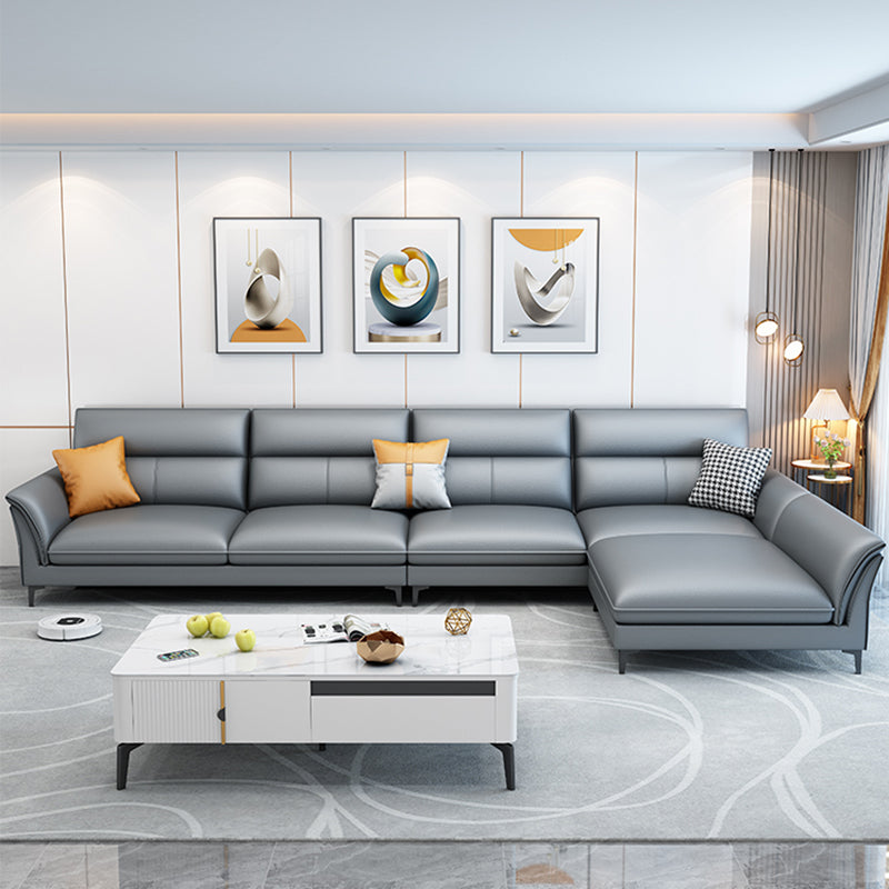 Contemporary Sectional Faux Leather Sofa Sectional with Flared Arm