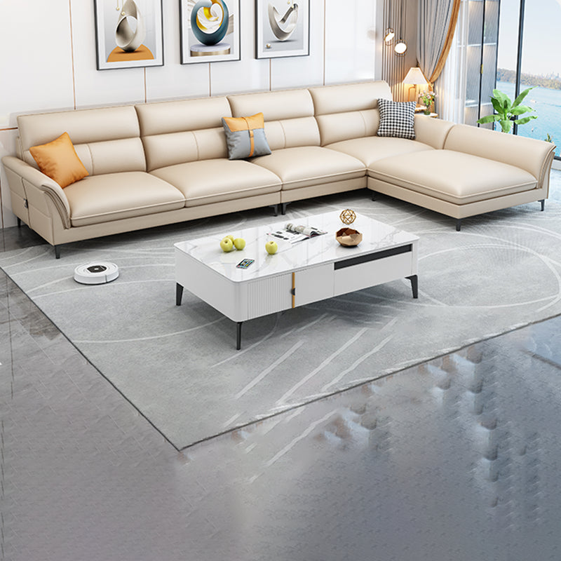 Contemporary Sectional Faux Leather Sofa Sectional with Flared Arm