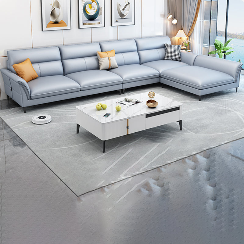 Contemporary Sectional Faux Leather Sofa Sectional with Flared Arm
