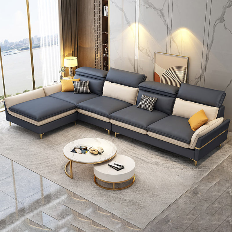 4-seat Faux Leather Sectional Sofa 31.50" High Sofa for Living Room Dark Gray Clearhalo 'furn' 'furn_sectionals' 'Furniture' 'Living Room Furniture' 'Sectionals' 7071031