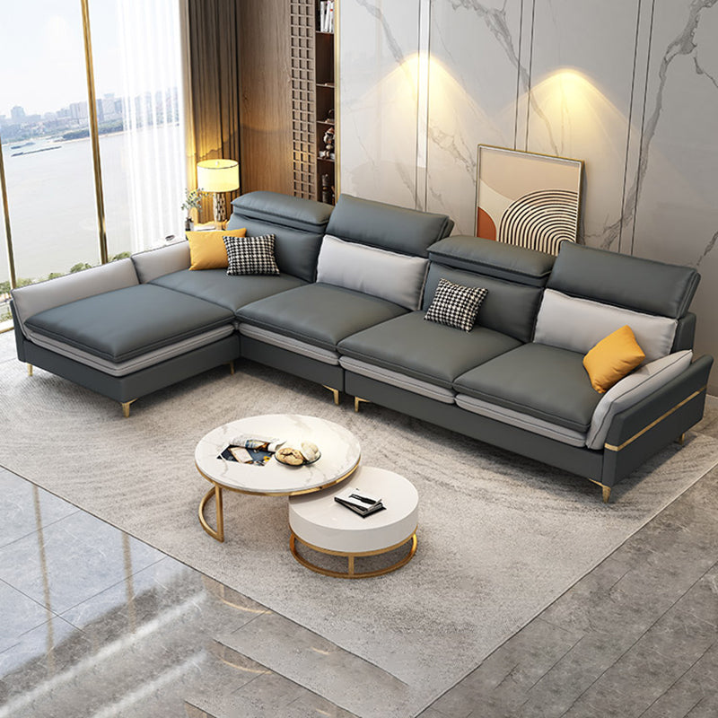 4-seat Faux Leather Sectional Sofa 31.50" High Sofa for Living Room Light Gray Clearhalo 'furn' 'furn_sectionals' 'Furniture' 'Living Room Furniture' 'Sectionals' 7071033