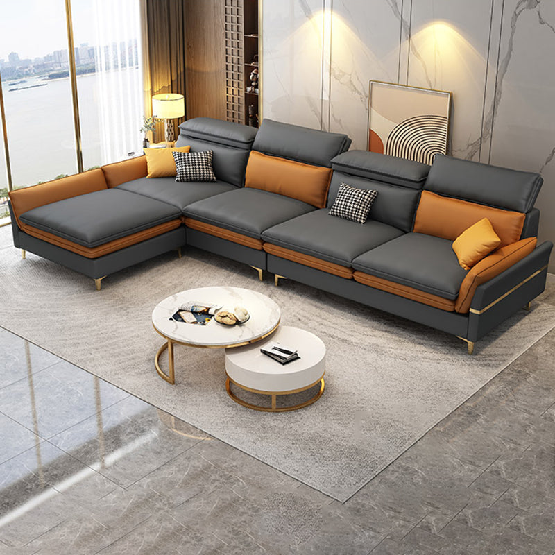 4-seat Faux Leather Sectional Sofa 31.50" High Sofa for Living Room Clearhalo 'furn' 'furn_sectionals' 'Furniture' 'Living Room Furniture' 'Sectionals' 7071035