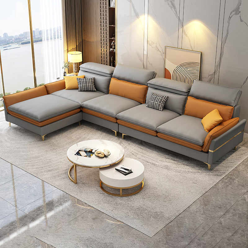 4-seat Faux Leather Sectional Sofa 31.50" High Sofa for Living Room Grey Orange Clearhalo 'furn' 'furn_sectionals' 'Furniture' 'Living Room Furniture' 'Sectionals' 7071036