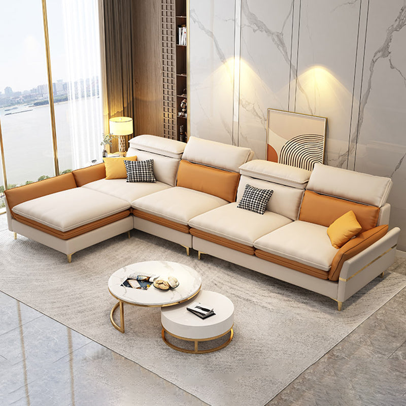 4-seat Faux Leather Sectional Sofa 31.50" High Sofa for Living Room Off-White Clearhalo 'furn' 'furn_sectionals' 'Furniture' 'Living Room Furniture' 'Sectionals' 7071038