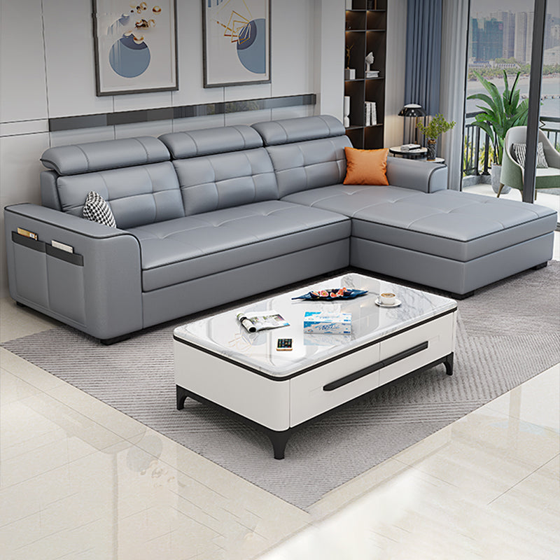 Contemporary Stain-resistant Sectional L-shape Sqaure Arm Sectional in Grey Clearhalo 'furn' 'furn_sectionals' 'Furniture' 'Living Room Furniture' 'Sectionals' 7071105
