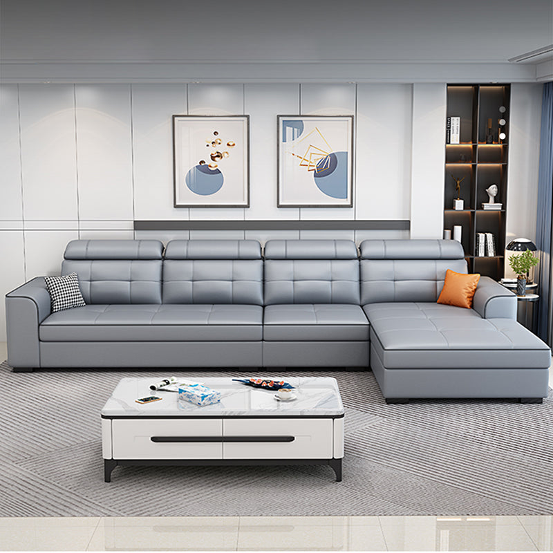 Contemporary Stain-resistant Sectional L-shape Sqaure Arm Sectional in Grey Clearhalo 'furn' 'furn_sectionals' 'Furniture' 'Living Room Furniture' 'Sectionals' 7071108