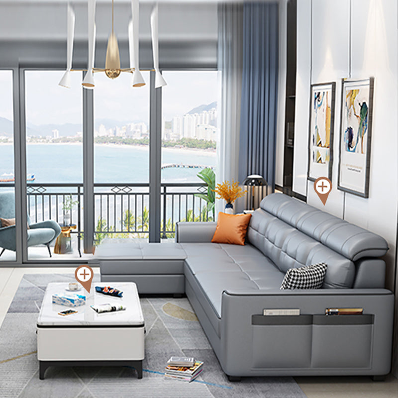 Contemporary Stain-resistant Sectional L-shape Sqaure Arm Sectional in Grey Clearhalo 'furn' 'furn_sectionals' 'Furniture' 'Living Room Furniture' 'Sectionals' 7071116