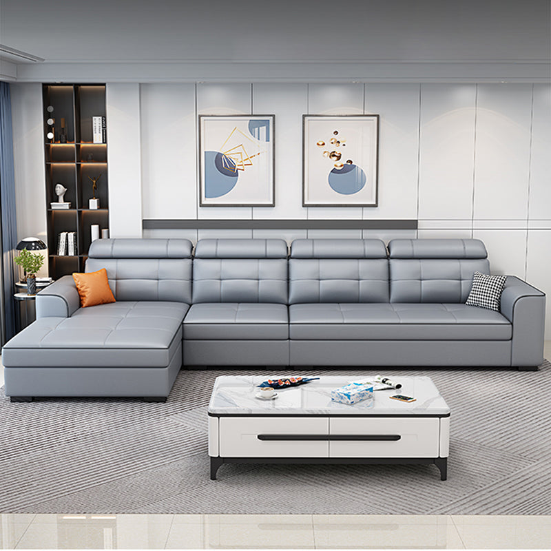 Contemporary Stain-resistant Sectional L-shape Sqaure Arm Sectional in Grey Clearhalo 'furn' 'furn_sectionals' 'Furniture' 'Living Room Furniture' 'Sectionals' 7071117