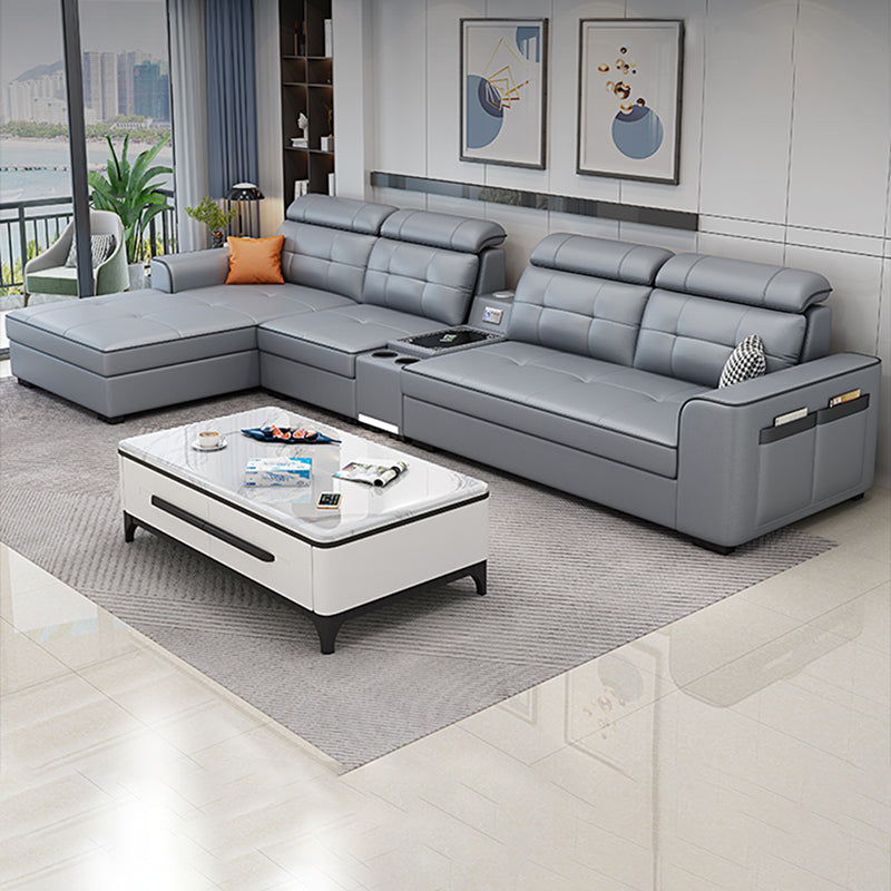 Contemporary Stain-resistant Sectional L-shape Sqaure Arm Sectional in Grey Clearhalo 'furn' 'furn_sectionals' 'Furniture' 'Living Room Furniture' 'Sectionals' 7071119