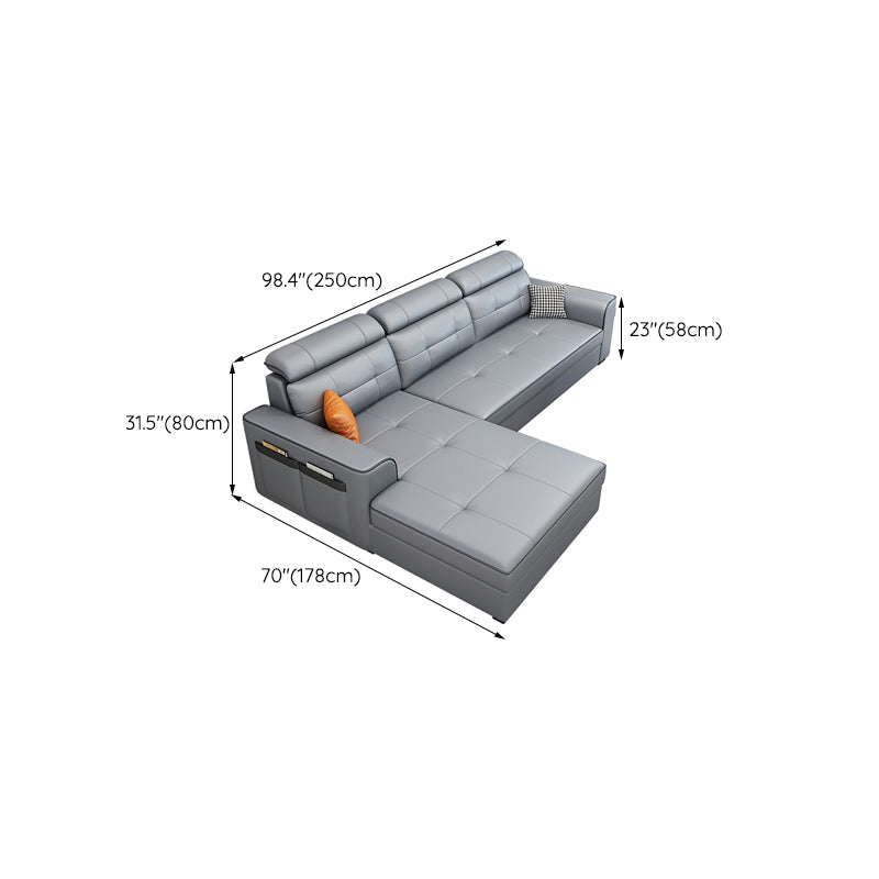Contemporary Stain-resistant Sectional L-shape Sqaure Arm Sectional in Grey Clearhalo 'furn' 'furn_sectionals' 'Furniture' 'Living Room Furniture' 'Sectionals' 7071121
