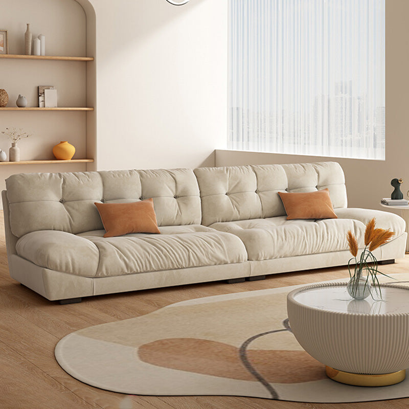 モダンなオフホワイトファブリックソファ枕トップアームボーナスルームのラブシートをリクライニングする