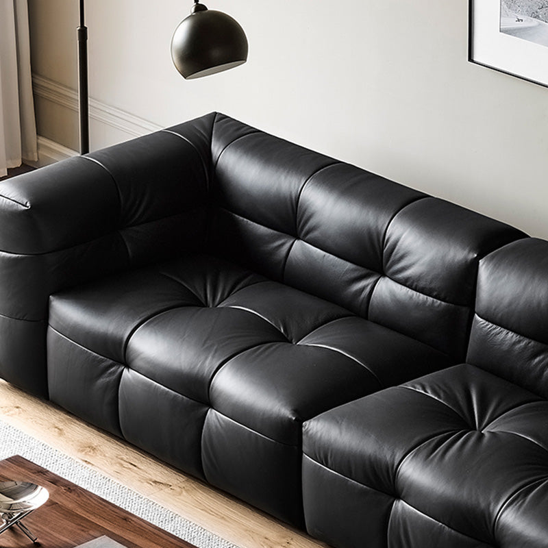 Sofá de brazo cuadrado de asiento de cuero contemporáneo para sala de estar