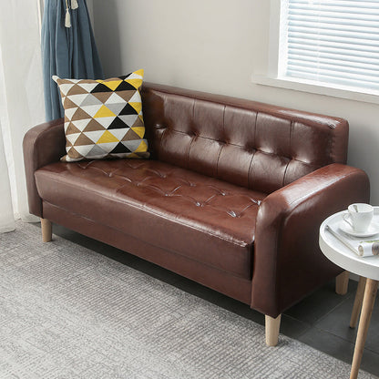 Tufted Fabric Sofa with Four Wooden Legs Square Tufted Sofa for Bonus Room Brown Leather Clearhalo 'furn' 'furn_sofas' 'Furniture' 'Living Room Furniture' 'Sofa' 'sofas' 7071534