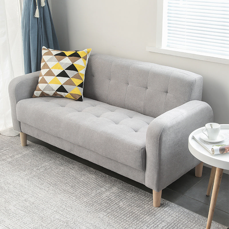 Tufted Fabric Sofa with Four Wooden Legs Square Tufted Sofa for Bonus Room Grey Flannel Clearhalo 'furn' 'furn_sofas' 'Furniture' 'Living Room Furniture' 'Sofa' 'sofas' 7071537