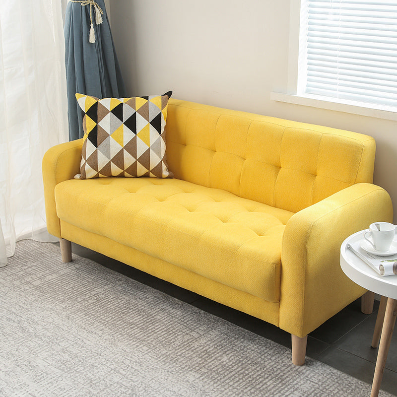 Tufted Fabric Sofa with Four Wooden Legs Square Tufted Sofa for Bonus Room Yellow Flannel Clearhalo 'furn' 'furn_sofas' 'Furniture' 'Living Room Furniture' 'Sofa' 'sofas' 7071539