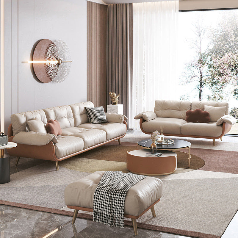 Modern Faux Leather Loose Back Seating Hair Pin Legs Sofa for Living Room