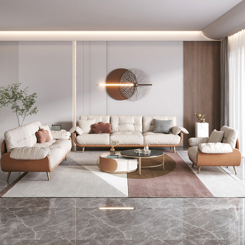 Modern Faux Leather Loose Back Seating Hair Pin Legs Sofa for Living Room