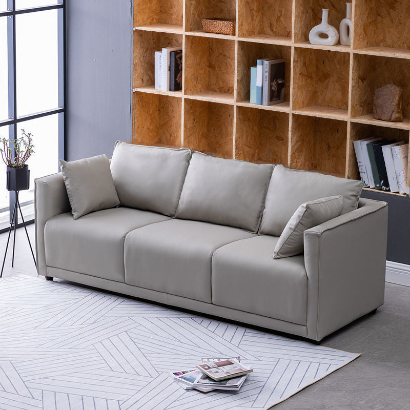 Loose Back 29.5" H Seating Square Arm Contemporary Sofa for Living Room Cream Gray PU（Polyurethane） Clearhalo 'furn' 'furn_sofas' 'Furniture' 'Living Room Furniture' 'Sofa' 'sofas' 7071909