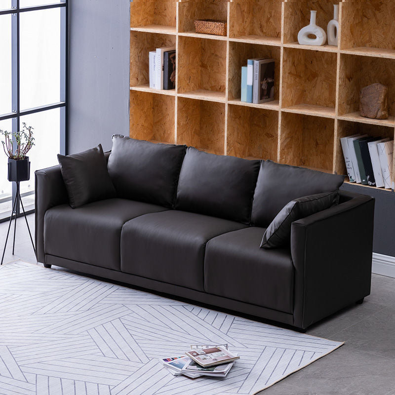 Loose Back 29.5" H Seating Square Arm Contemporary Sofa for Living Room Dark Gray PU（Polyurethane） Clearhalo 'furn' 'furn_sofas' 'Furniture' 'Living Room Furniture' 'Sofa' 'sofas' 7071926
