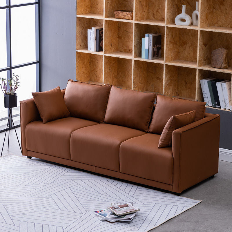 Loose Back 29.5" H Seating Square Arm Contemporary Sofa for Living Room Brown PU（Polyurethane） Clearhalo 'furn' 'furn_sofas' 'Furniture' 'Living Room Furniture' 'Sofa' 'sofas' 7071929