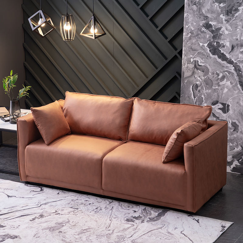 Loose Back 29.5" H Seating Square Arm Contemporary Sofa for Living Room Orange Tech Cloth Clearhalo 'furn' 'furn_sofas' 'Furniture' 'Living Room Furniture' 'Sofa' 'sofas' 7071933