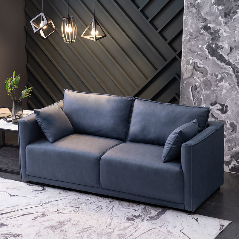 Loose Back 29.5" H Seating Square Arm Contemporary Sofa for Living Room Blue Tech Cloth Clearhalo 'furn' 'furn_sofas' 'Furniture' 'Living Room Furniture' 'Sofa' 'sofas' 7071934