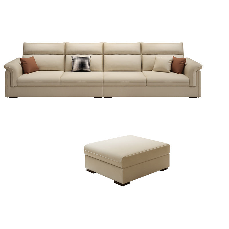 Contemporary Faux Leather Sofa with Ottoman Included in Pine Wood Oversized 4-Seater Sofa with Ottoman Off-White Clearhalo 'furn' 'furn_sofas' 'Furniture' 'Living Room Furniture' 'Sofa' 'sofas' 7071995