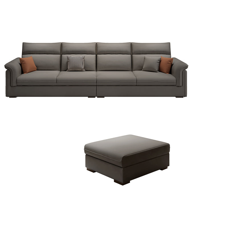 Contemporary Faux Leather Sofa with Ottoman Included in Pine Wood 4-Seater Sofa with Ottoman Dark Gray Clearhalo 'furn' 'furn_sofas' 'Furniture' 'Living Room Furniture' 'Sofa' 'sofas' 7072002