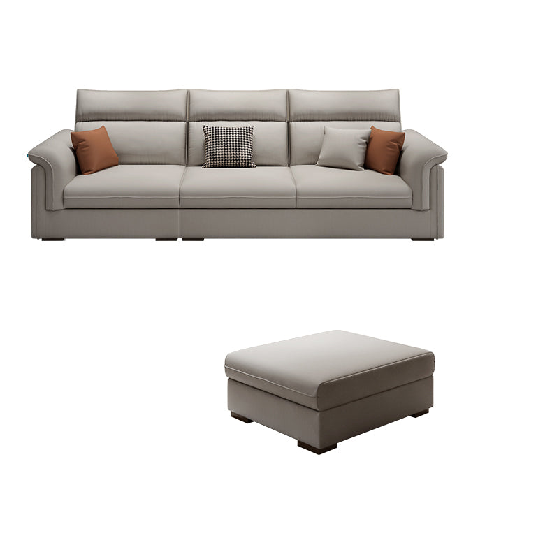 Contemporary Faux Leather Sofa with Ottoman Included in Pine Wood 3-Seater Sofa with Ottoman Grey Clearhalo 'furn' 'furn_sofas' 'Furniture' 'Living Room Furniture' 'Sofa' 'sofas' 7072005