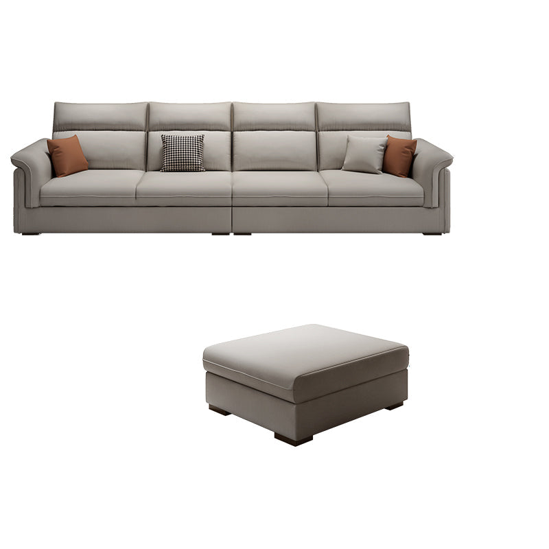 Contemporary Faux Leather Sofa with Ottoman Included in Pine Wood 4-Seater Sofa with Ottoman Grey Clearhalo 'furn' 'furn_sofas' 'Furniture' 'Living Room Furniture' 'Sofa' 'sofas' 7072009