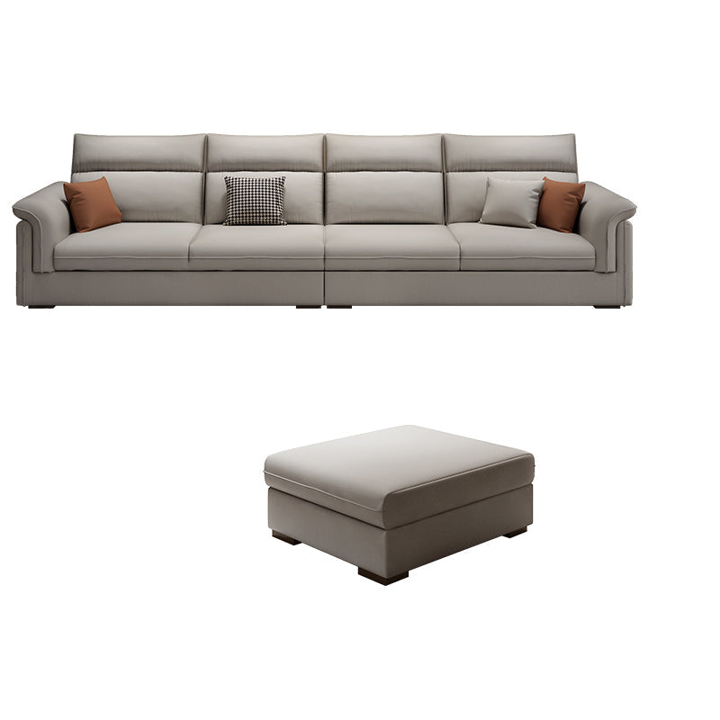 Contemporary Faux Leather Sofa with Ottoman Included in Pine Wood Oversized 4-Seater Sofa with Ottoman Grey Clearhalo 'furn' 'furn_sofas' 'Furniture' 'Living Room Furniture' 'Sofa' 'sofas' 7072011