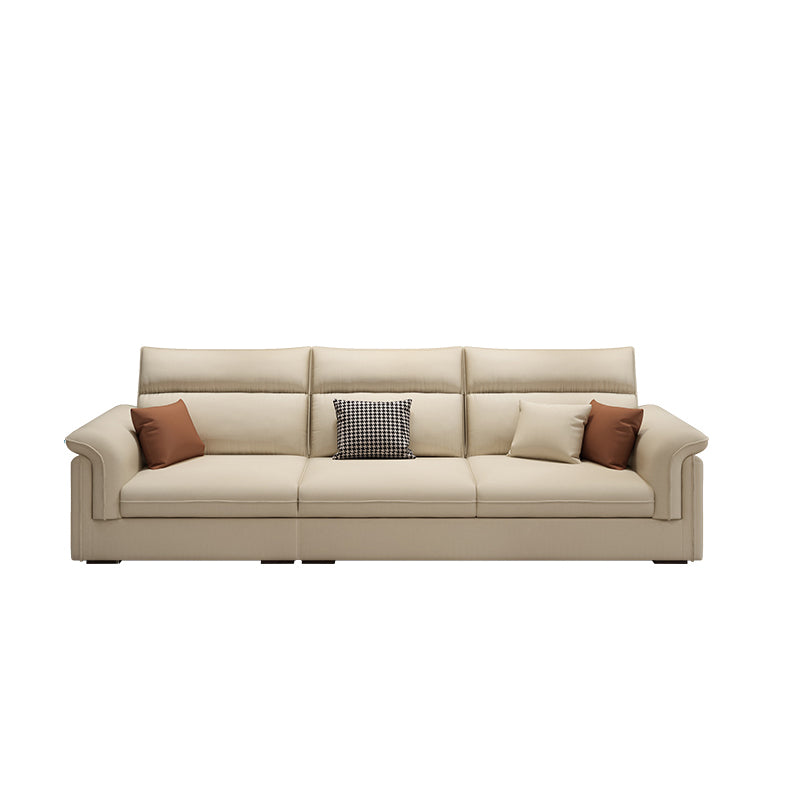 Contemporary Faux Leather Sofa with Ottoman Included in Pine Wood Oversized 3-Seater Sofa Off-White Clearhalo 'furn' 'furn_sofas' 'Furniture' 'Living Room Furniture' 'Sofa' 'sofas' 7072015